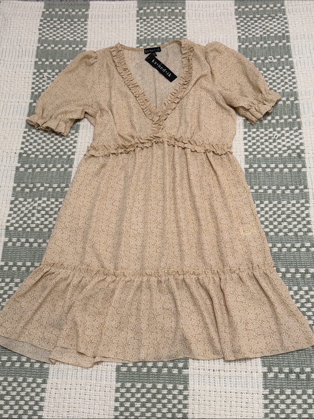 Lovers + Friends Beige Floral Ruffle Midi Dress